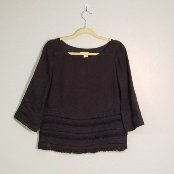 Anthropologie Meadow Rue Boho Linen Fringe Bottom 3/4 Sleeve Gypsy Top Size Sm - Picture 1 of 6